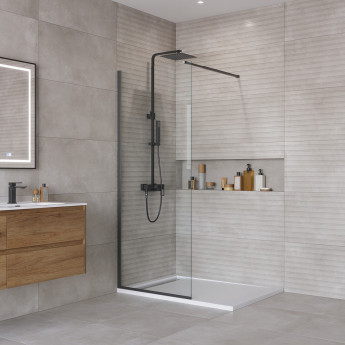Душевая перегородка BELBAGNO KRAFT-L-1-800-C-NERO с односторонним входом, стекло прозрачное, профиль чёрный, 800x1950 мм